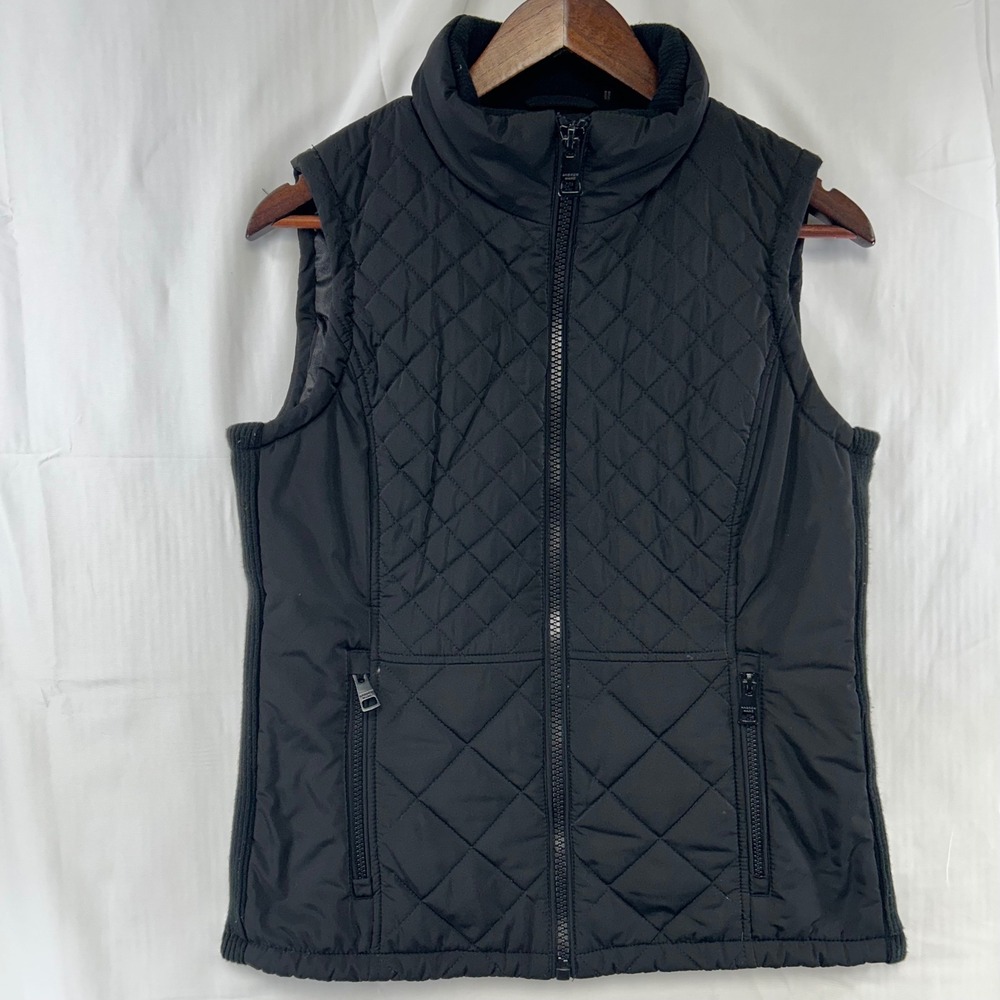 Andrew Marc Quilted Puffer Vest Womens Small Black Ribbed Side Panels